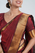 Deep Maroon Mangalgiri Silk Saree image 2