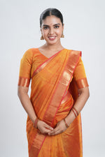 Golden Orange Mangalgiri Silk Saree image 1