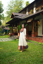 White kasavu Anarkali With Ajrakh Patch image 2