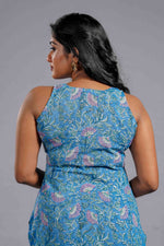 Turquoise Sanganeri Sleeveless Kurta Set image 3