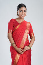 Vermillion Red Mangalgiri Silk Saree image 2