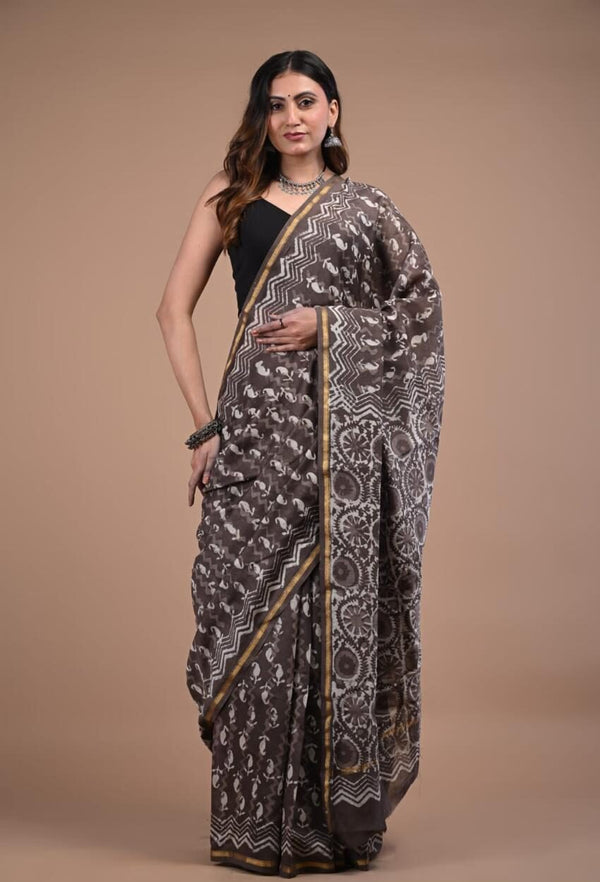 Handblock Chanderi Silk Cotton Sarees image 0
