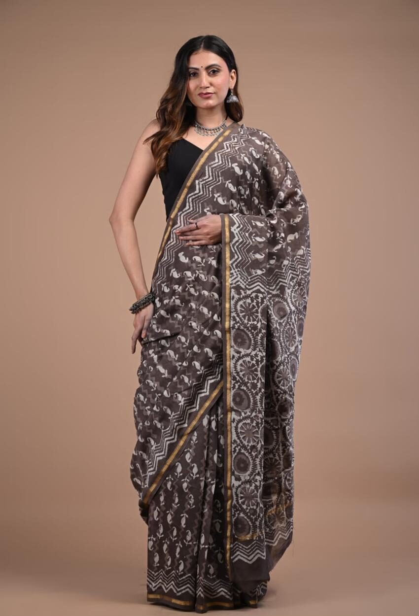 Handblock Chanderi Silk Cotton Sarees image 0