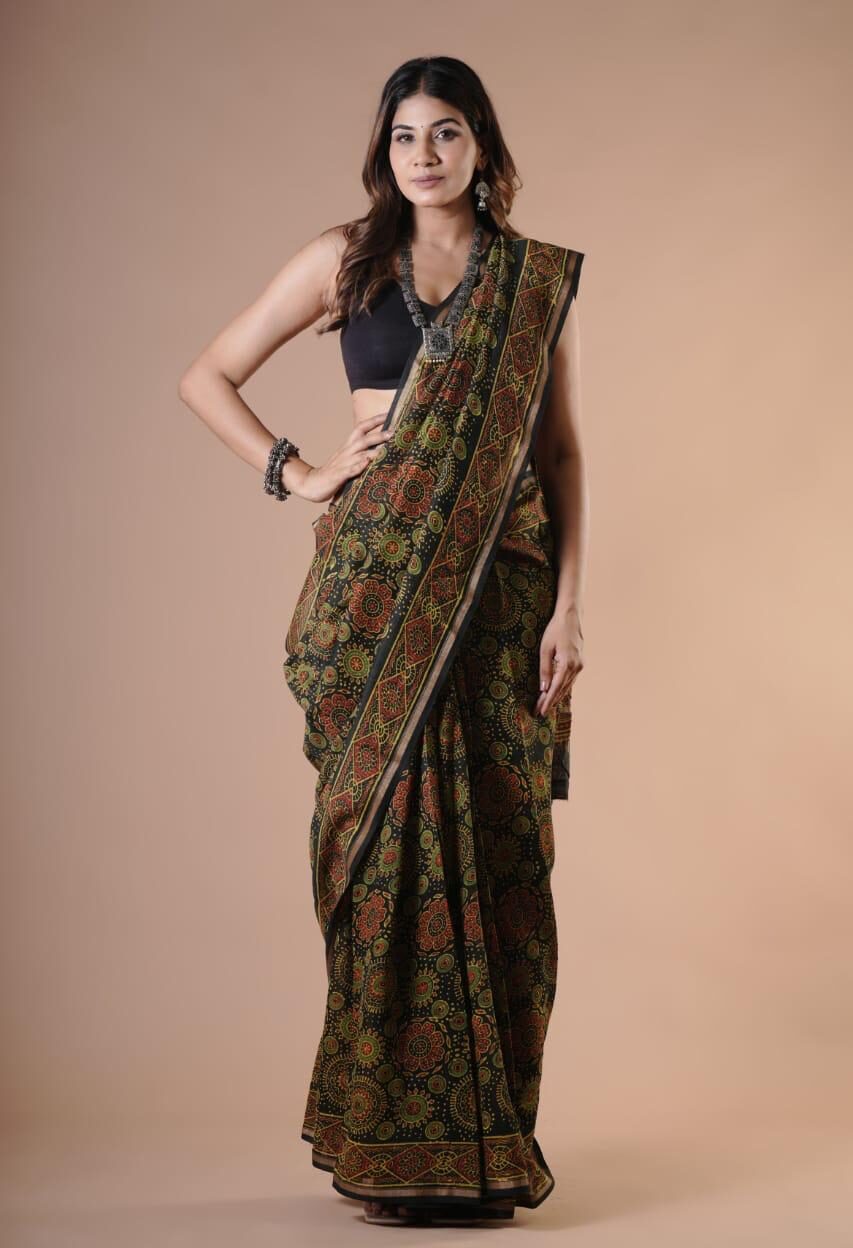 Handblock Chanderi Silk Cotton Sarees image 0