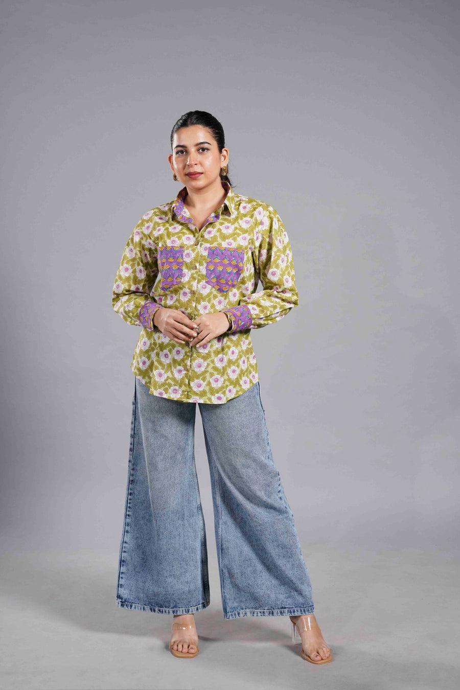 Olive Sanganeri Patchwork Shirt image 0