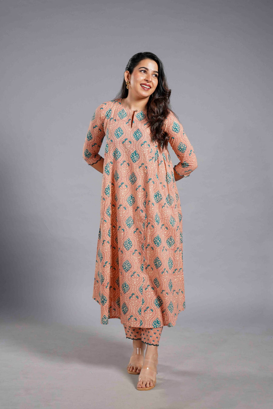 Terracotta Sanganeri Angrakha Kurta Set image 0