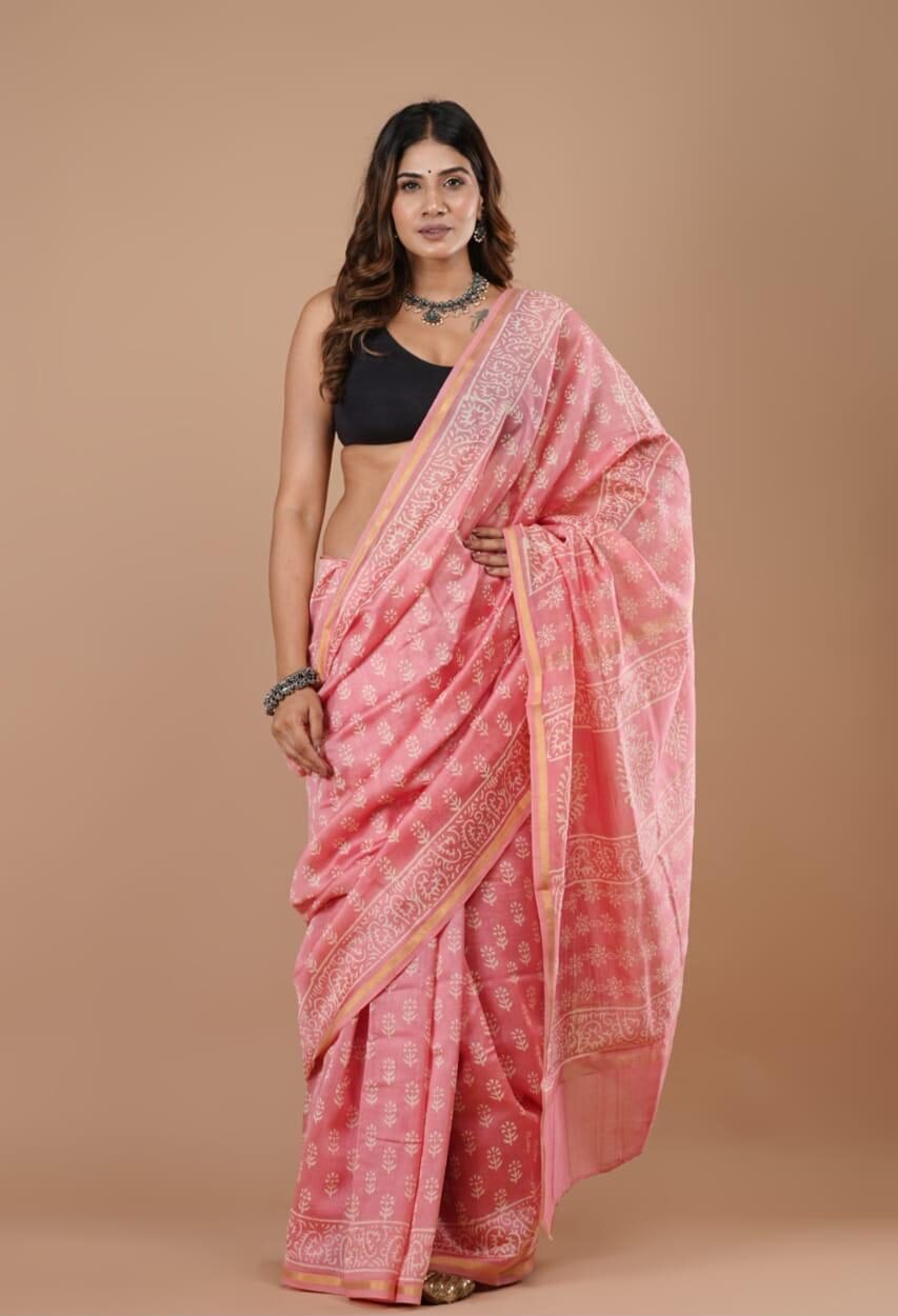 Handblock Chanderi Silk Cotton Sarees image 0