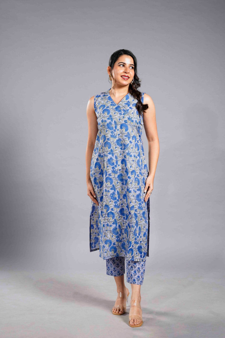 Indigo Bloom Sleeveless Kurta Set image 0