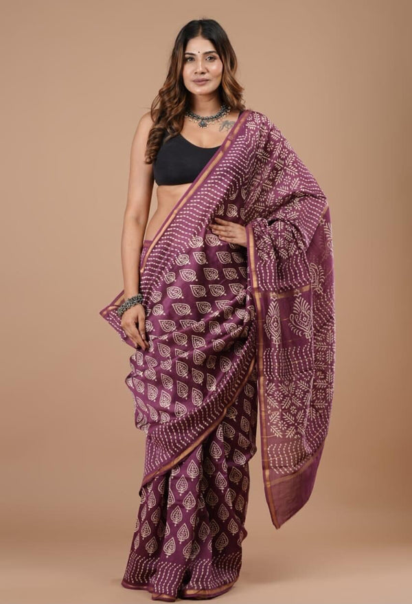 Handblock Chanderi Silk Cotton Sarees image 0