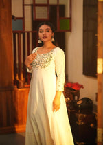 White Anarkali With Leaf Embroidery image 0