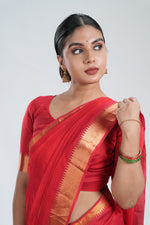 Vermillion Red Mangalgiri Silk Saree image 1