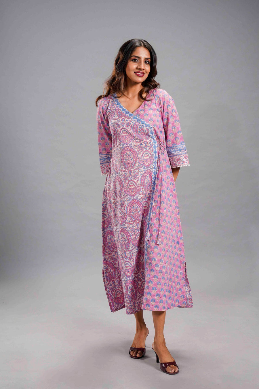 Blush Paisley Sanganeri Wrap Dress image 0