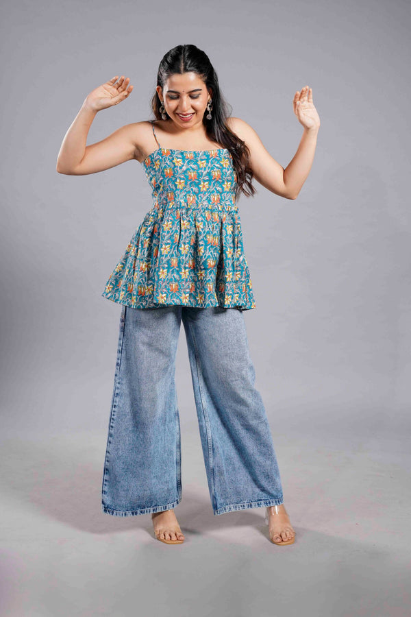 Teal Sanganeri Breeze Top image 0