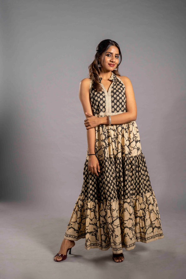 Midnight Sand Tiered Sanganeri Dress image 0