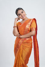 Golden Orange Mangalgiri Silk Saree image 2