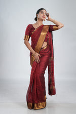Deep Maroon Mangalgiri Silk Saree image 0