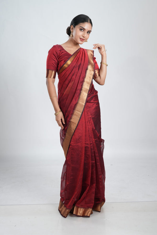 Maroon Red Mangalgiri Silk Saree image 0