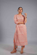 Peach Sanganeri Classic Kurta Set image 0