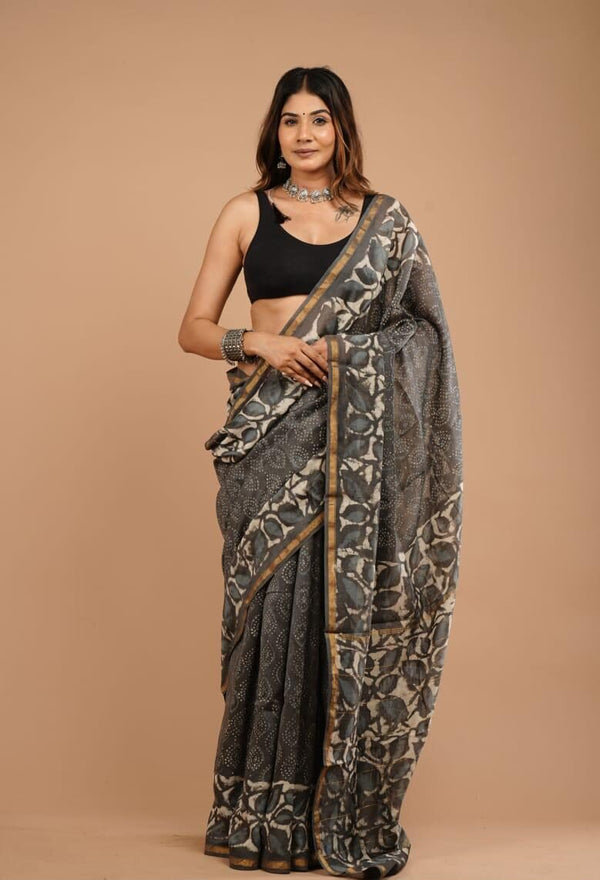 Handblock Chanderi Silk Cotton Sarees image 0
