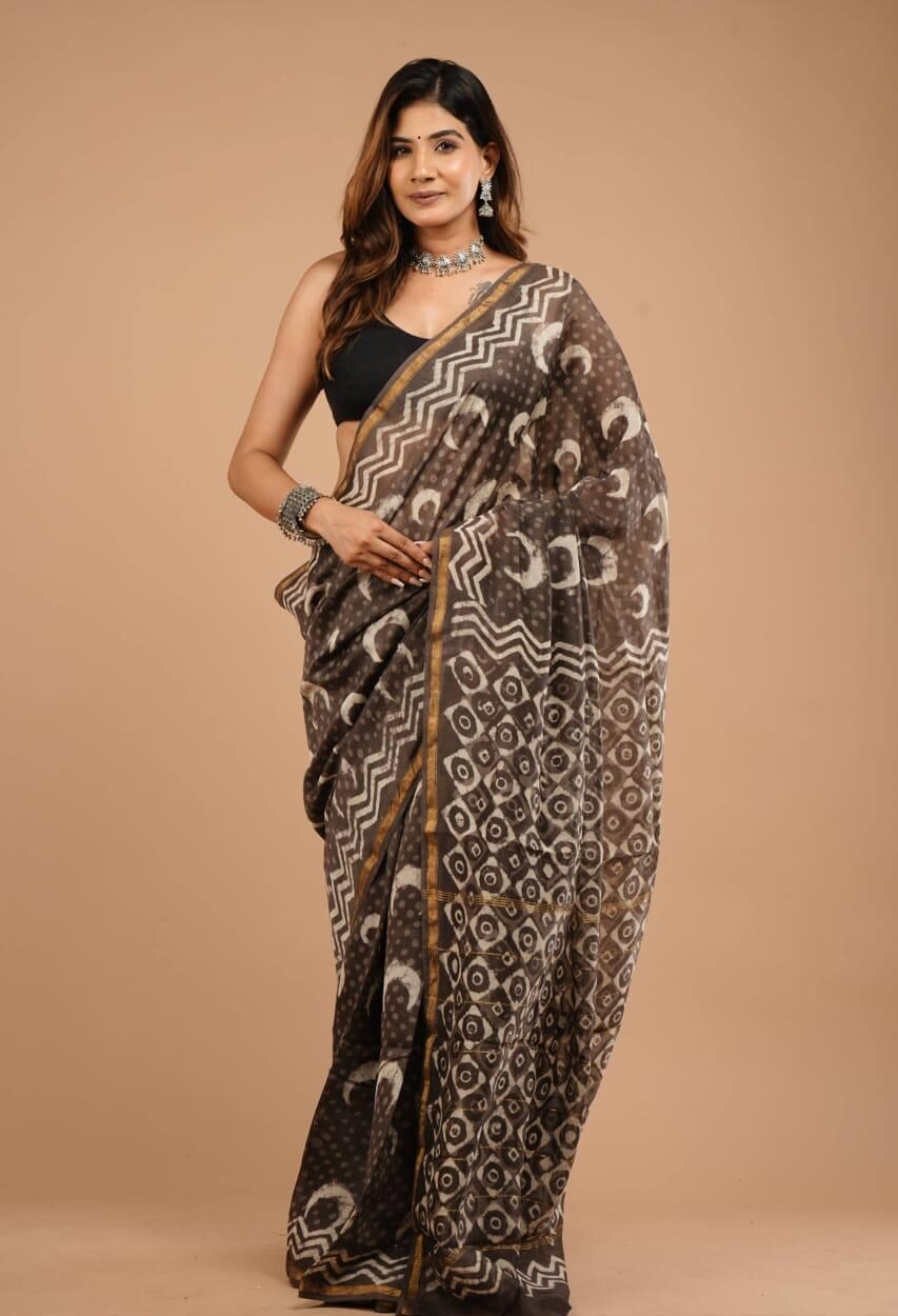 Handblock Chanderi Silk Cotton Sarees image 0