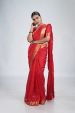 Vermillion Red Mangalgiri Silk Saree image 6