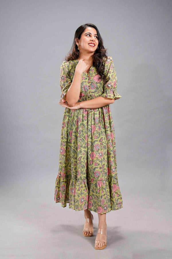 Olive Sanganeri Bloom Dress image 0