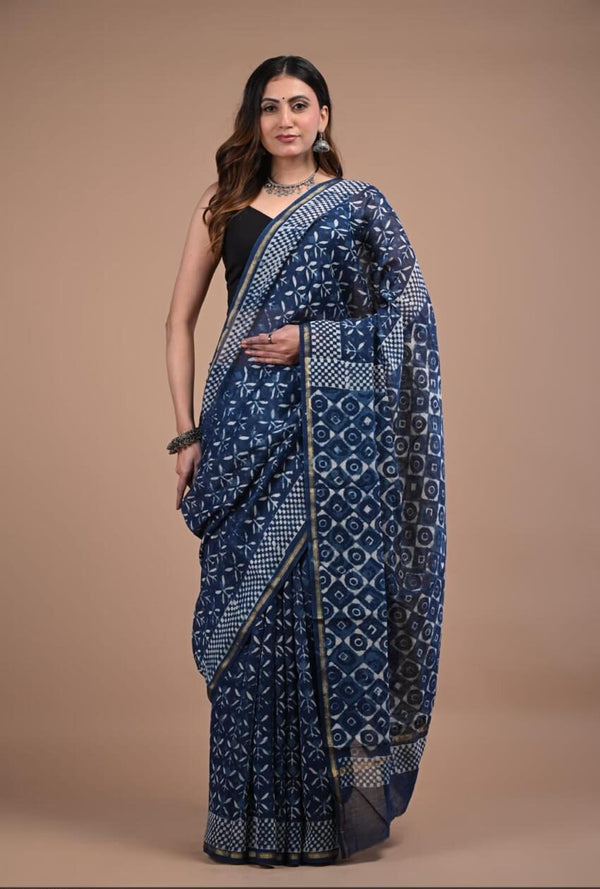 Handblock Chanderi Silk Cotton Sarees image 0