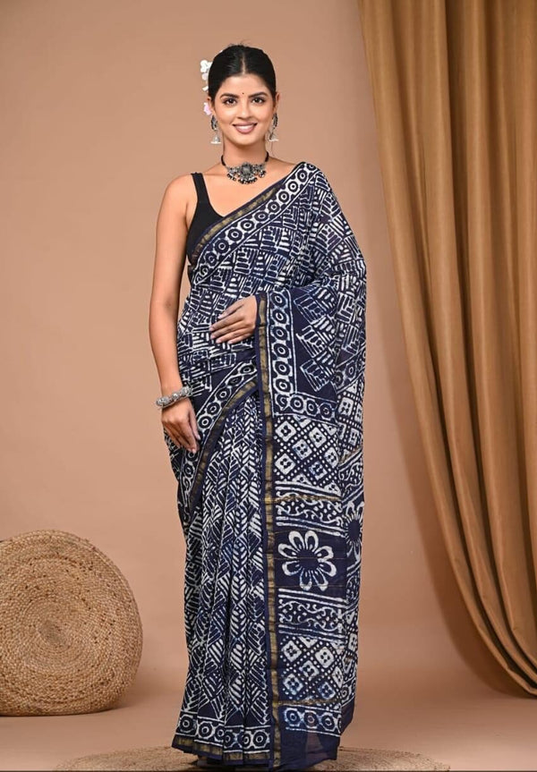 Handblock Chanderi Silk Cotton Sarees image 0