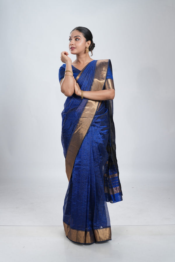 Royal Blue Mangalgiri Silk Saree image 0