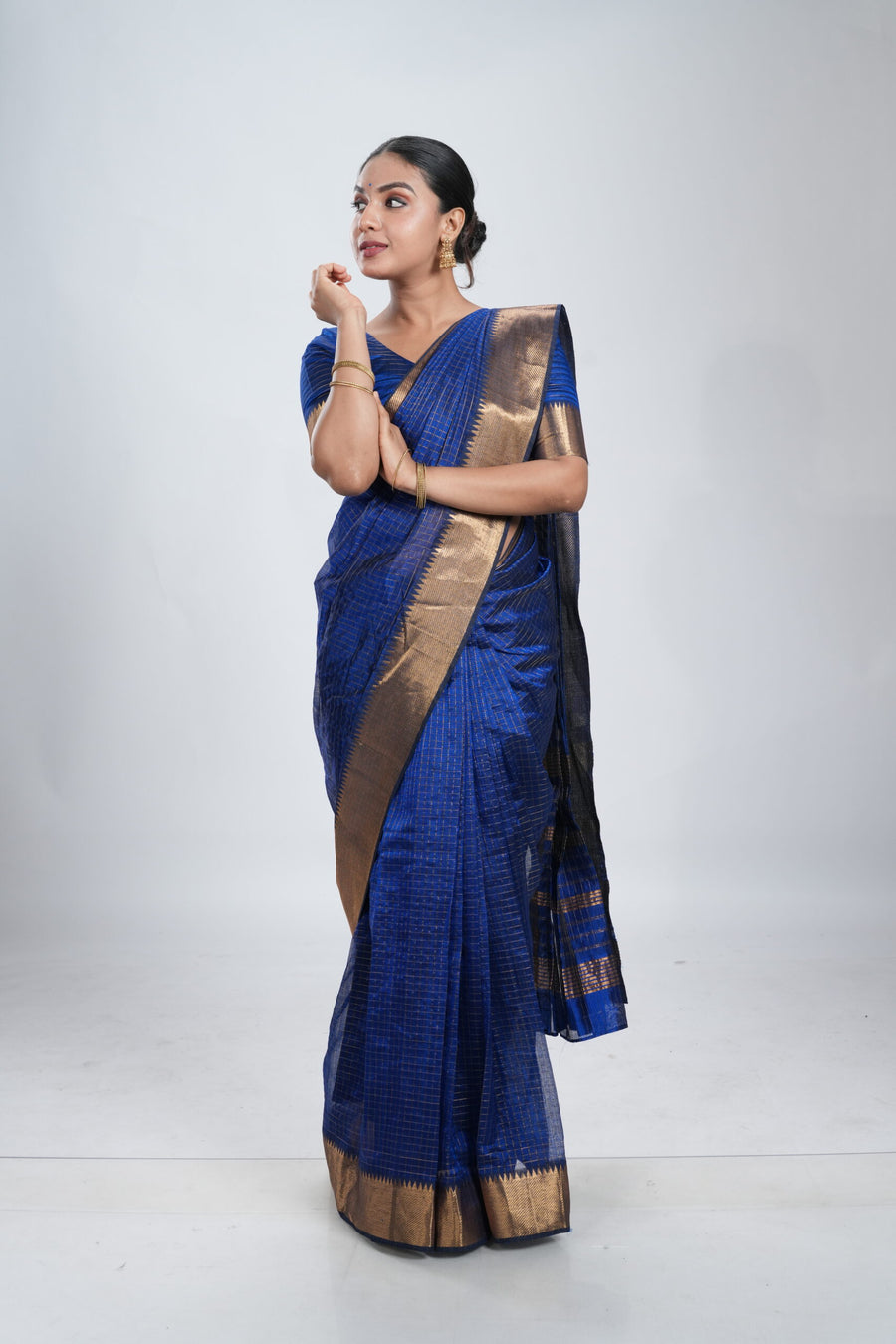 Royal Blue Mangalgiri Silk Saree image 0