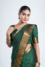 Deep Emerald Green Mangalgiri Silk Saree image 1
