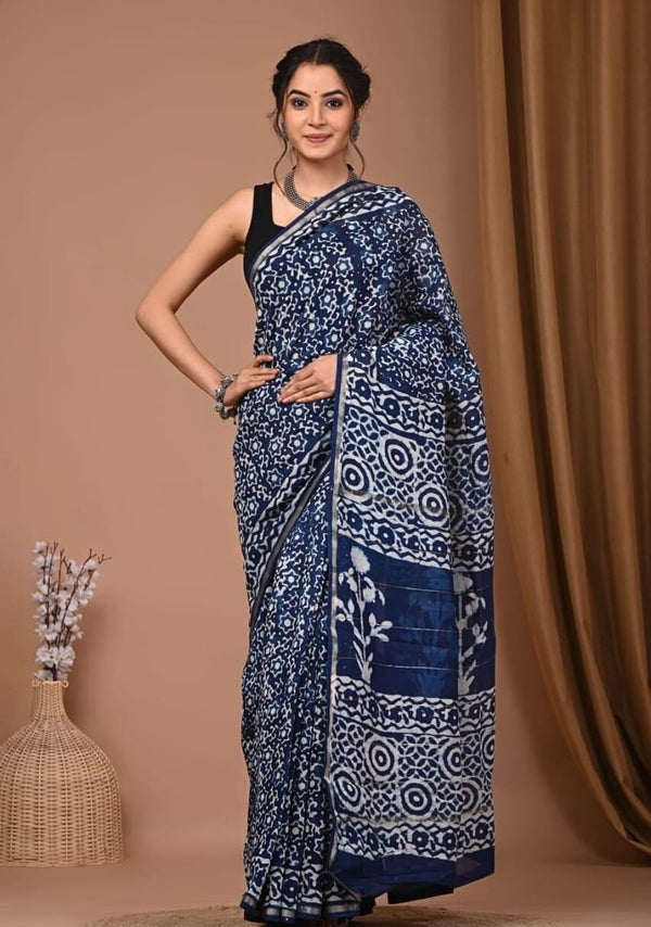 Handblock Chanderi Silk Cotton Sarees image 0