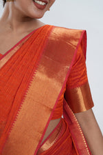Vermillion Orange Mangalgiri Silk Saree image 3