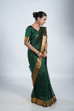 Deep Emerald Green Mangalgiri Silk Saree image 7