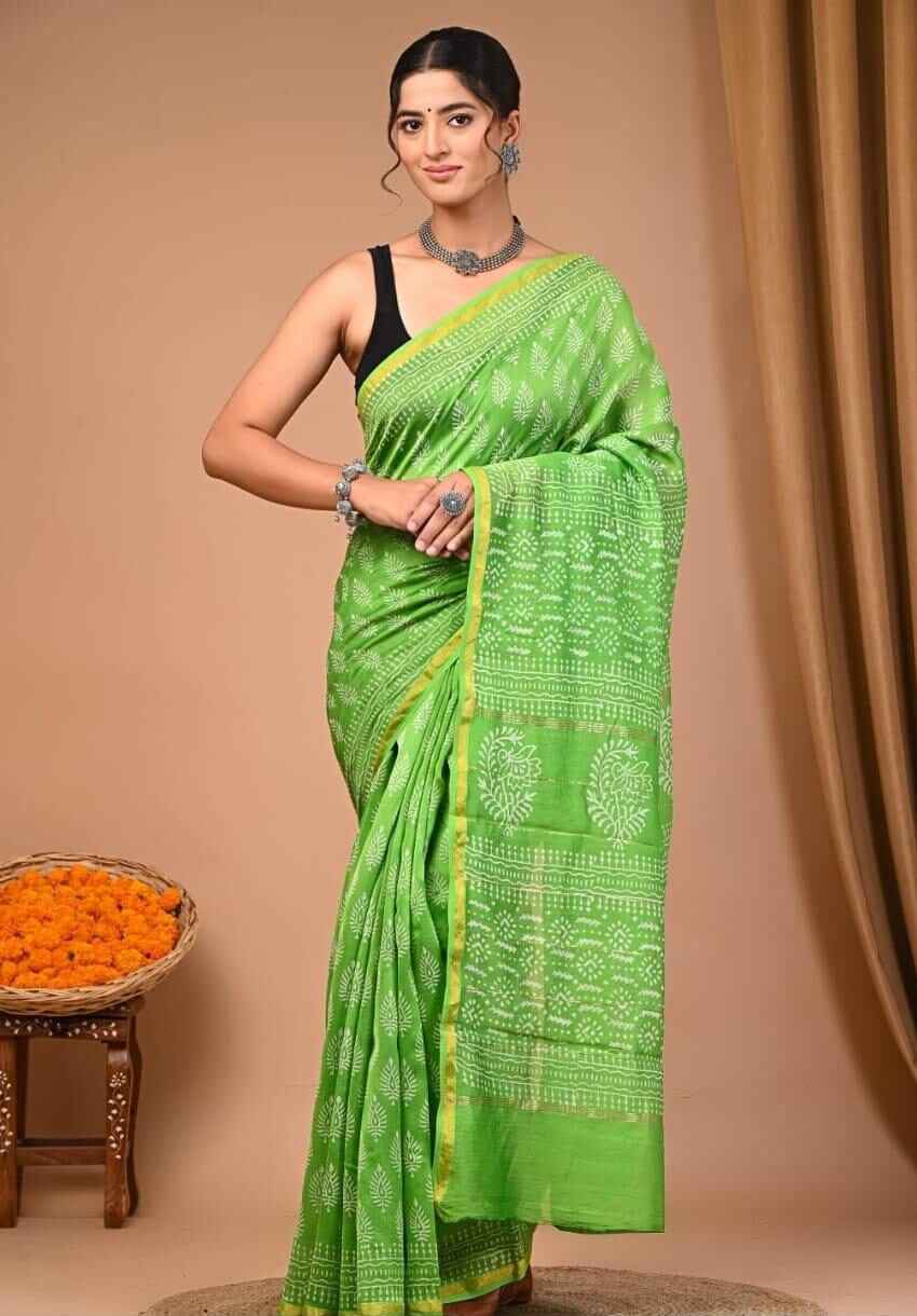 Handblock Chanderi Silk Cotton Sarees image 0
