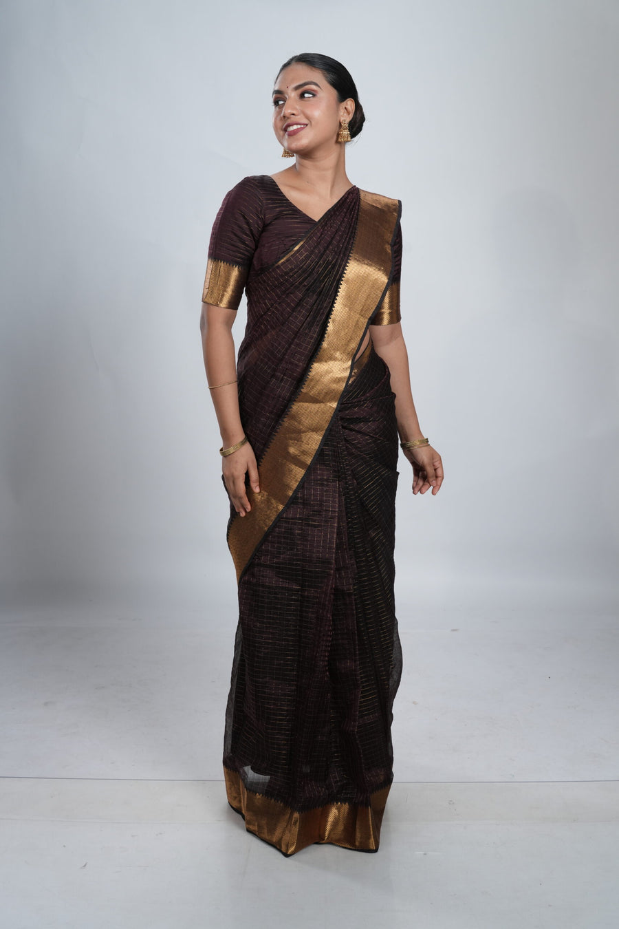 Deep Brown Mangalgiri Silk Saree image 0