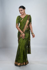 Leaf Green Mangalgiri Silk Saree image 0