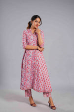 Blush Sanganeri Panelled Kurta Set image 0