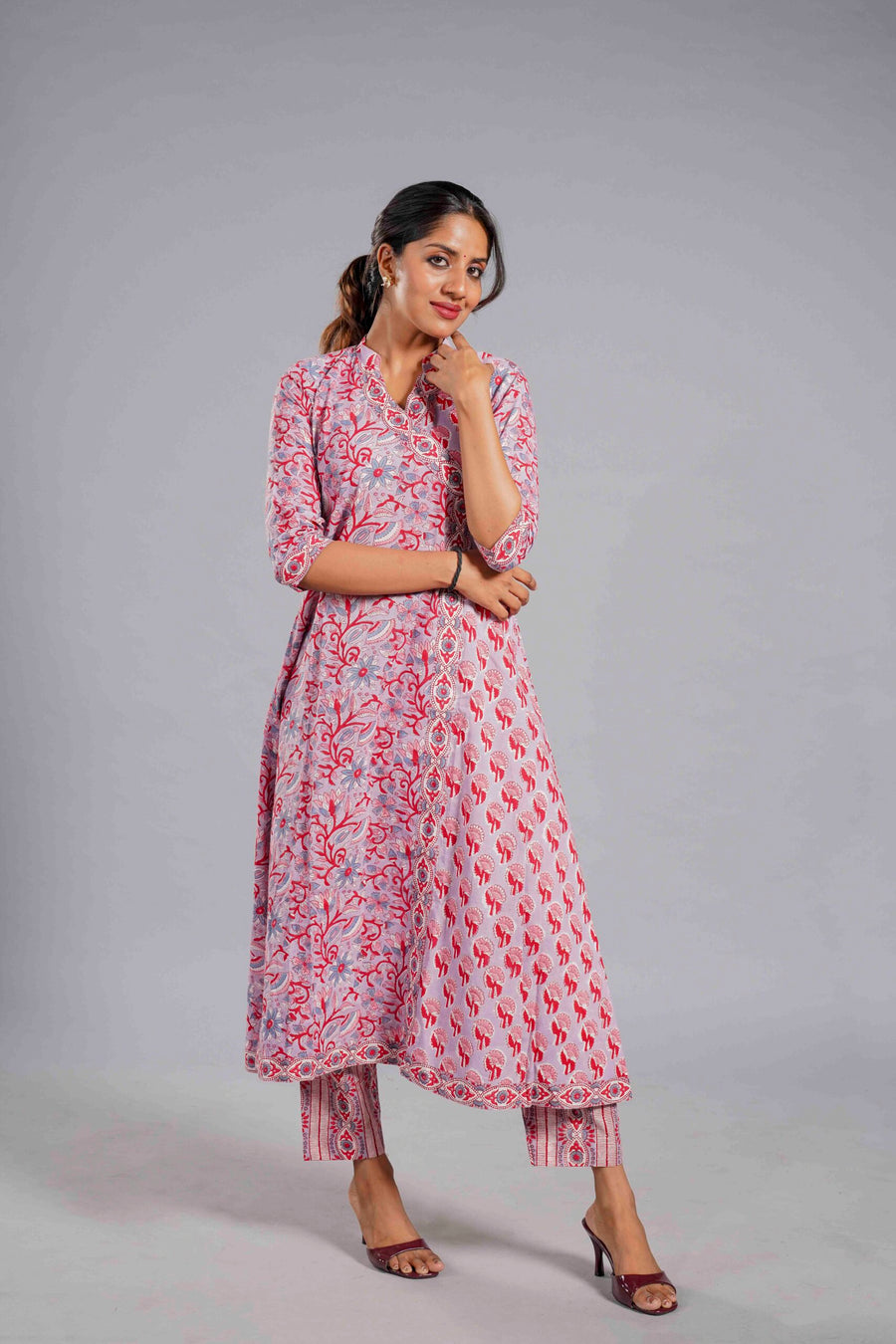 Blush Sanganeri Panelled Kurta Set image 0