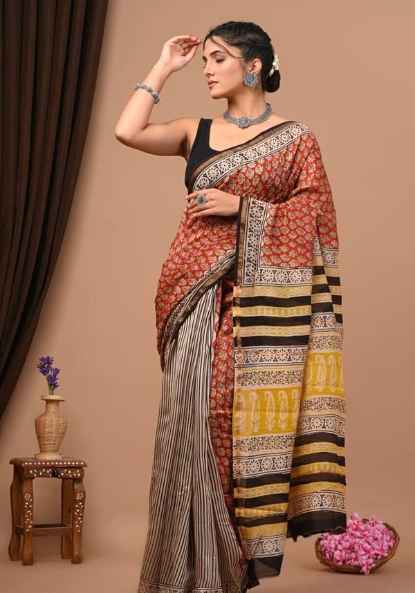 Handblock Chanderi Silk Cotton Sarees image 0
