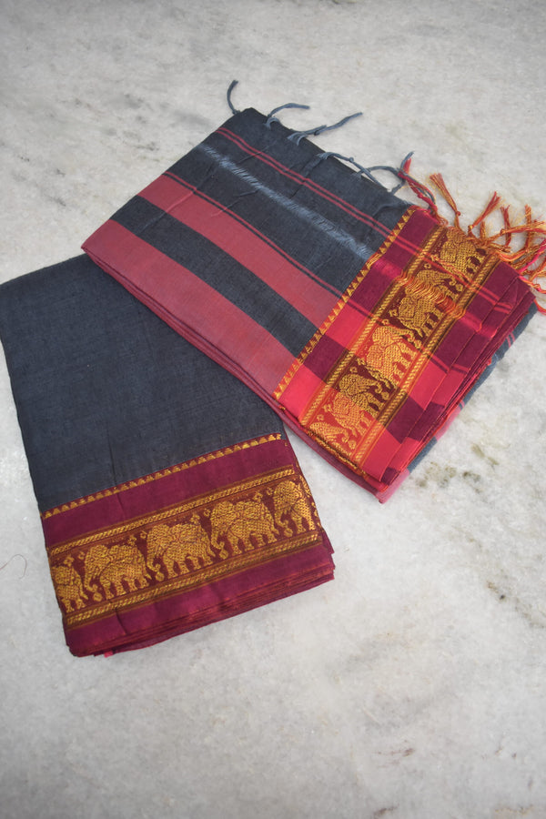Narayanpet Jari Elephant Cotton Suit Set image 0