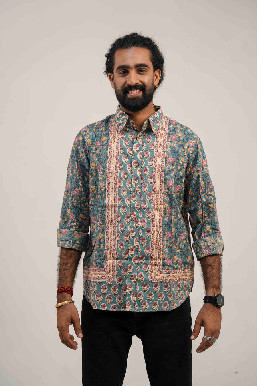 Teal Artisan Panel Shirt image 0
