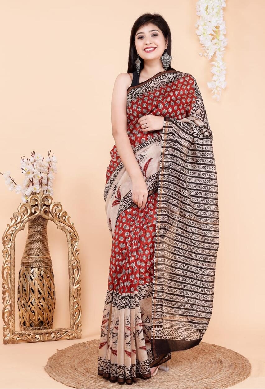 Handblock Chanderi Silk Cotton Sarees image 0