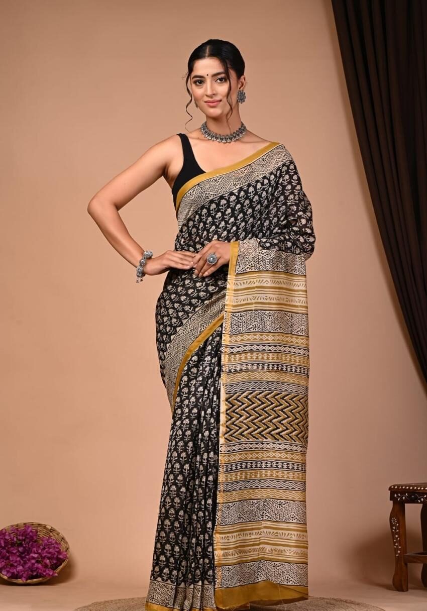 Handblock Chanderi Silk Cotton Sarees image 0