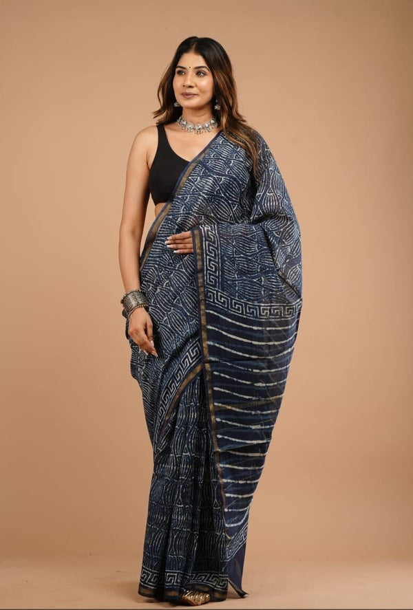 Handblock Chanderi Silk Cotton Sarees image 0