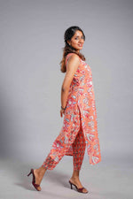 Coral Bloom Sanganeri Sleeveless Kurta Set image 4