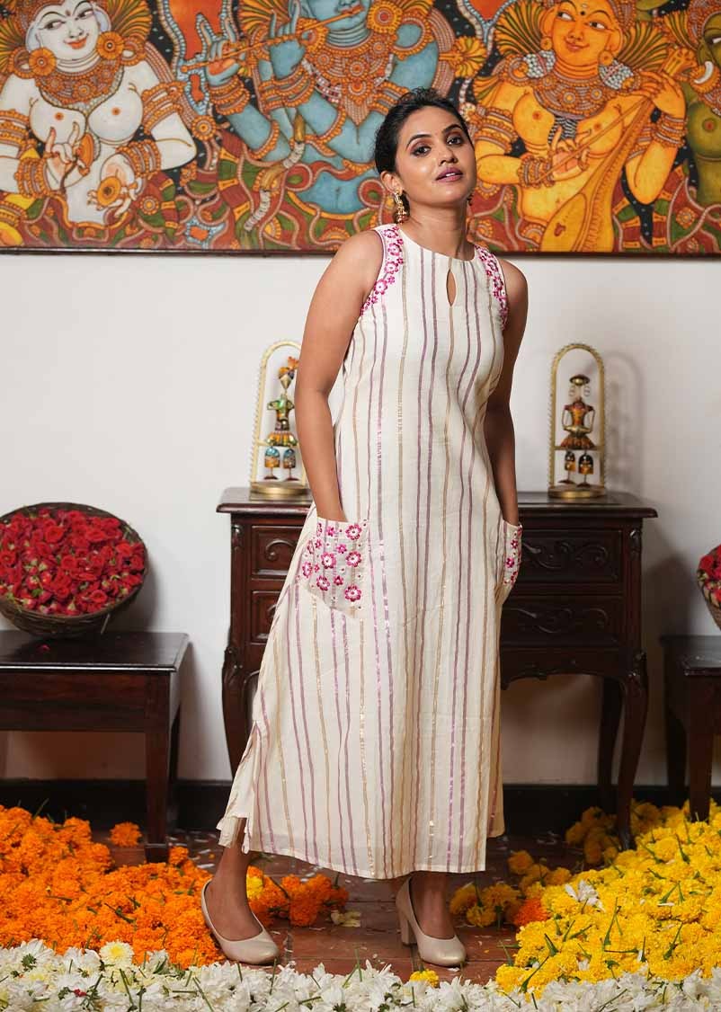 Kavya Embroidered Lurex Kurta Dress image 0