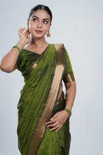 Leaf Green Mangalgiri Silk Saree image 1