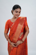 Vermillion Orange Mangalgiri Silk Saree image 1