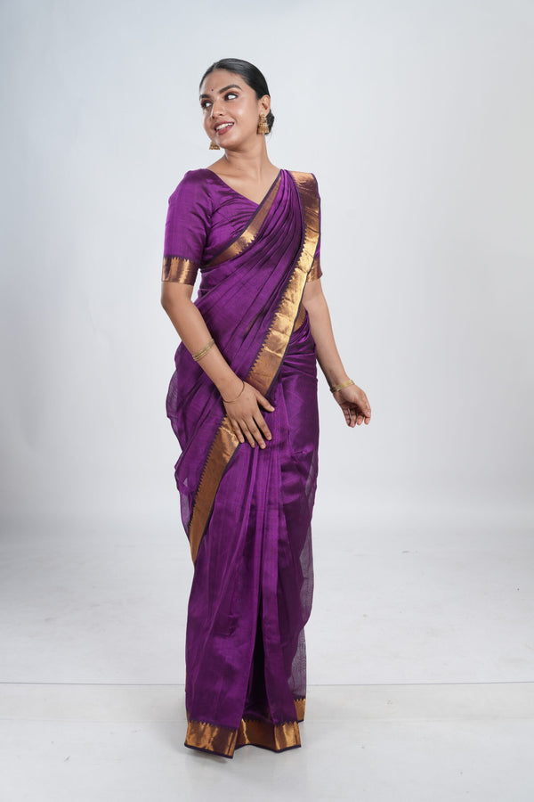 Rich Royal Purple Mangalgiri Silk Saree image 0